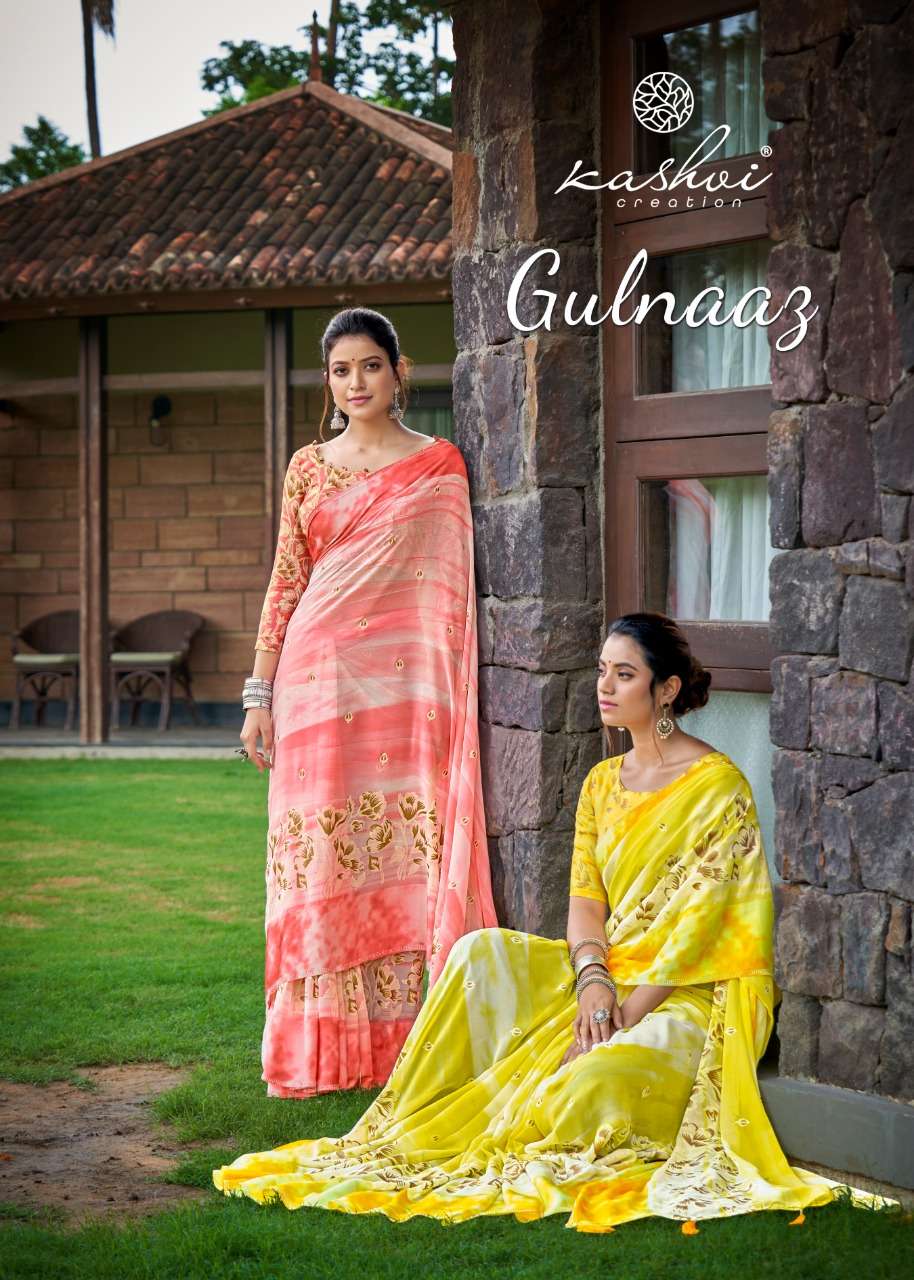 kashvi gulnaaz georgette satin border with foil prints only exports 