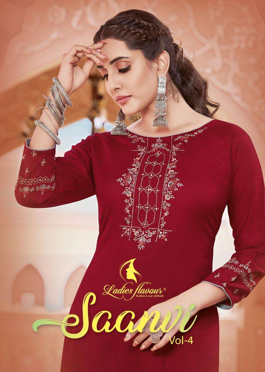 ladies flavour saanvi vol 4 viscose rayon fancy kurti with pant supplier