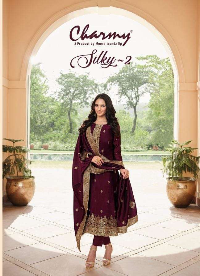 meera trendz charmy silk vol 2 fancy dress materials at best rate 