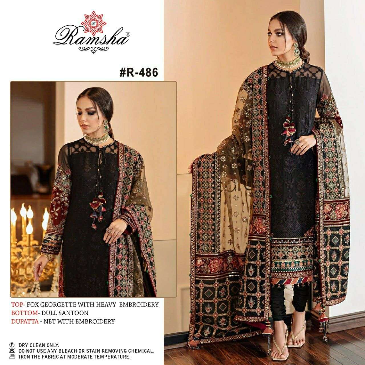 ramsha 486 embroidery georgette pakistani dresses supplier 