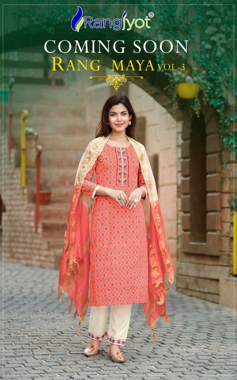 rangjyot rangmaya vol 3 rayon casual wear full stitch 3 piece collection