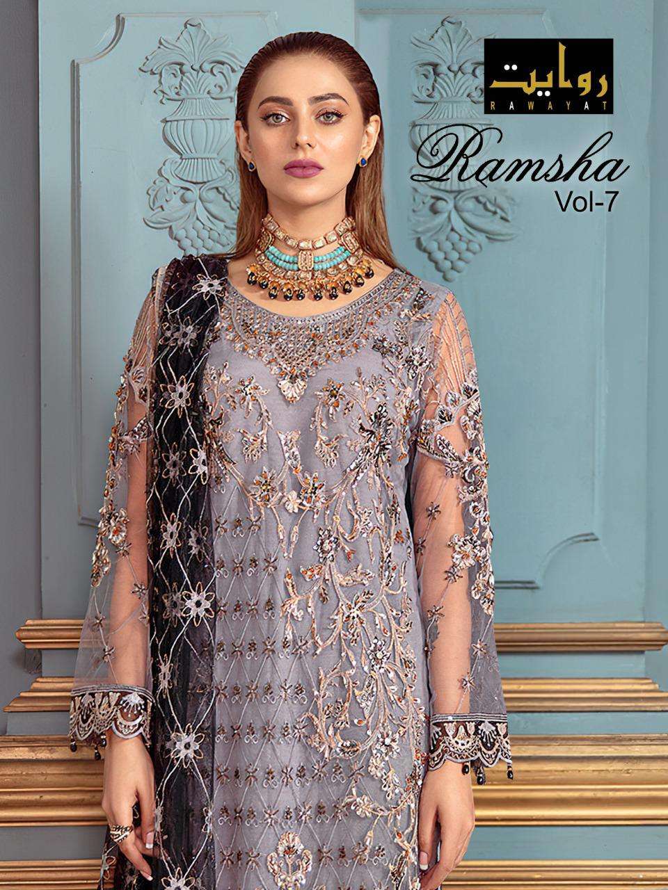 rawayat ramsha vol 7 georgette work pakistani dresses