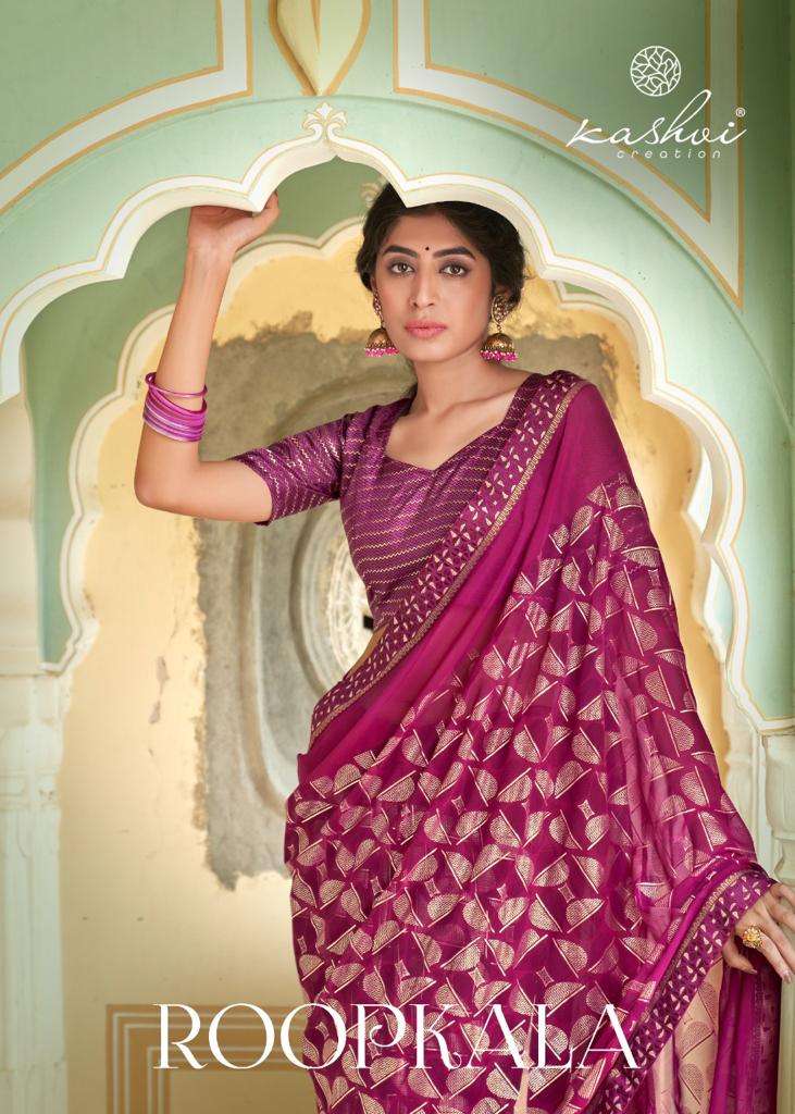 roopkala by kashvi georgette foil printed fancy sarees