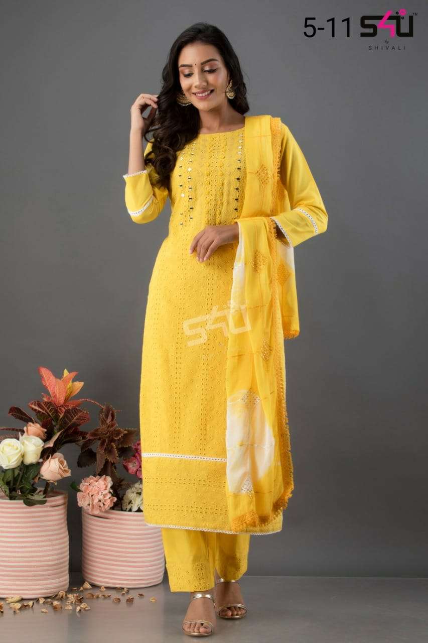 s4u pr 11 design readymade salwar kameez yellow color combo set 