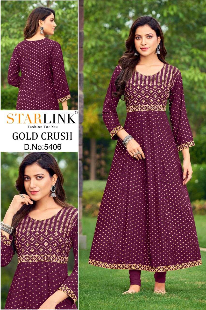 starlink gold crush rayon with foil embroidery gown kurti combo set supply Malaysia canada usa 