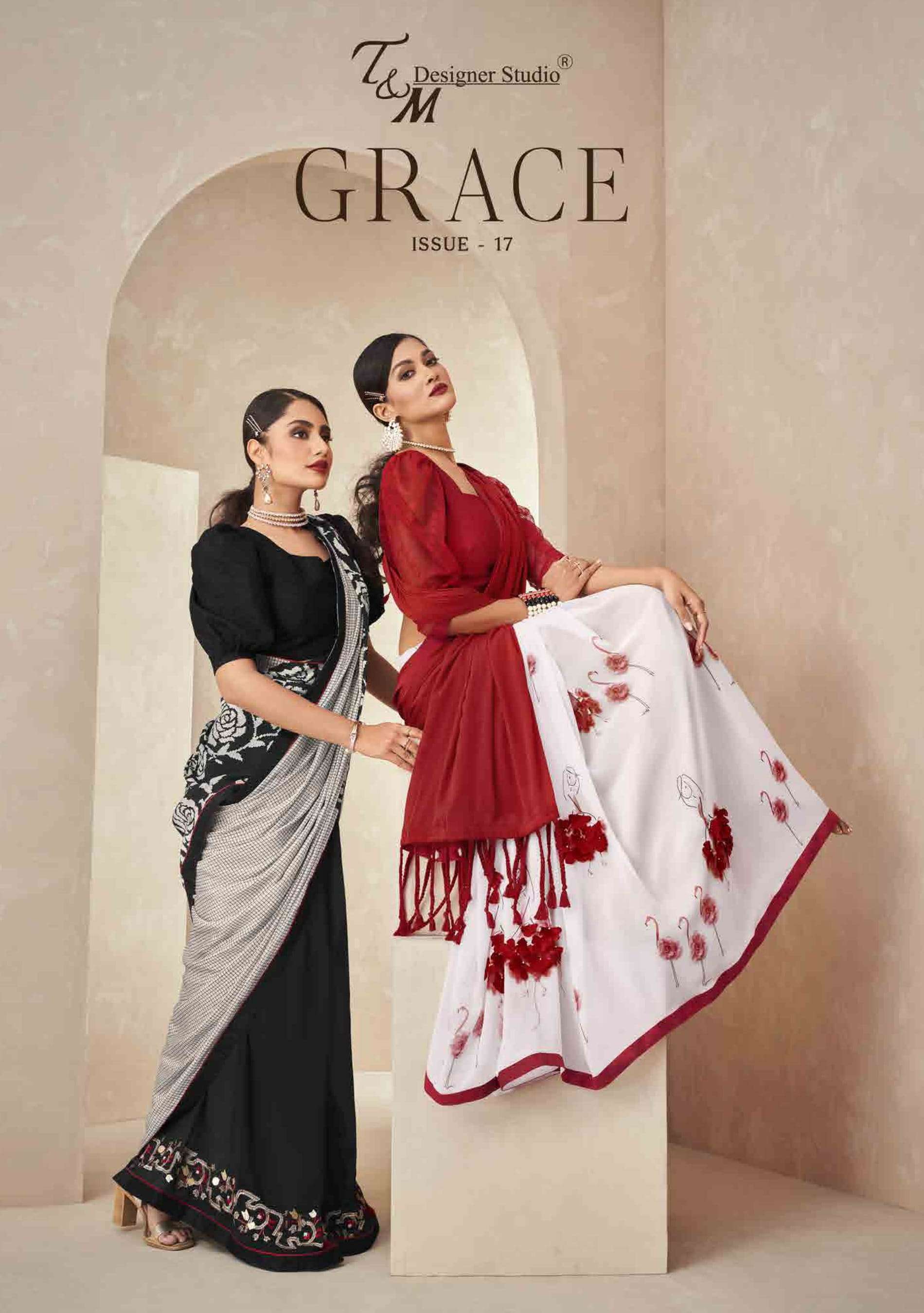 t & m designer grace vol 17 3709-3722 series branded saree wholesaler in surat 