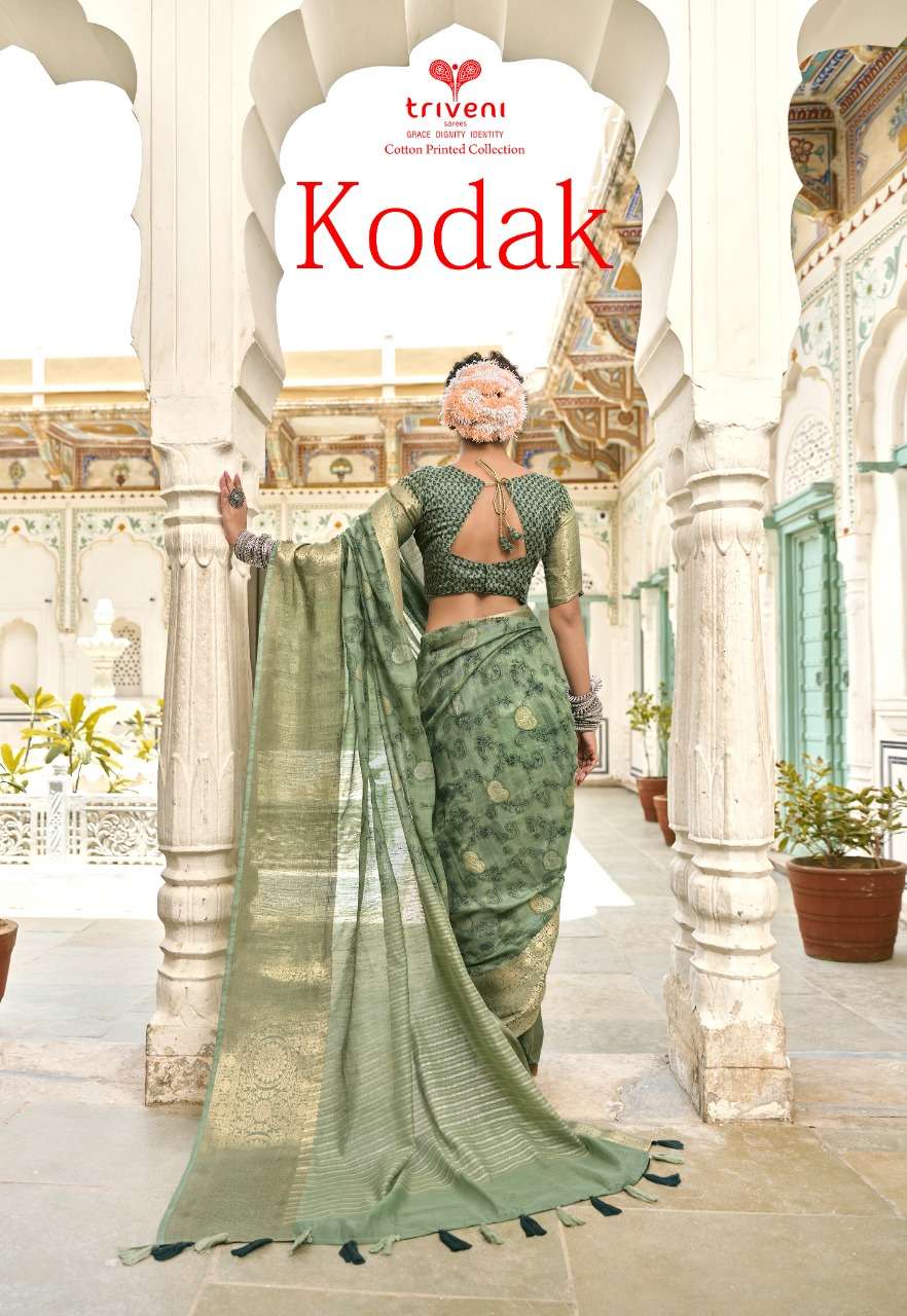 Triveni kodak cotton printed sarees supplier at krishna creation surat