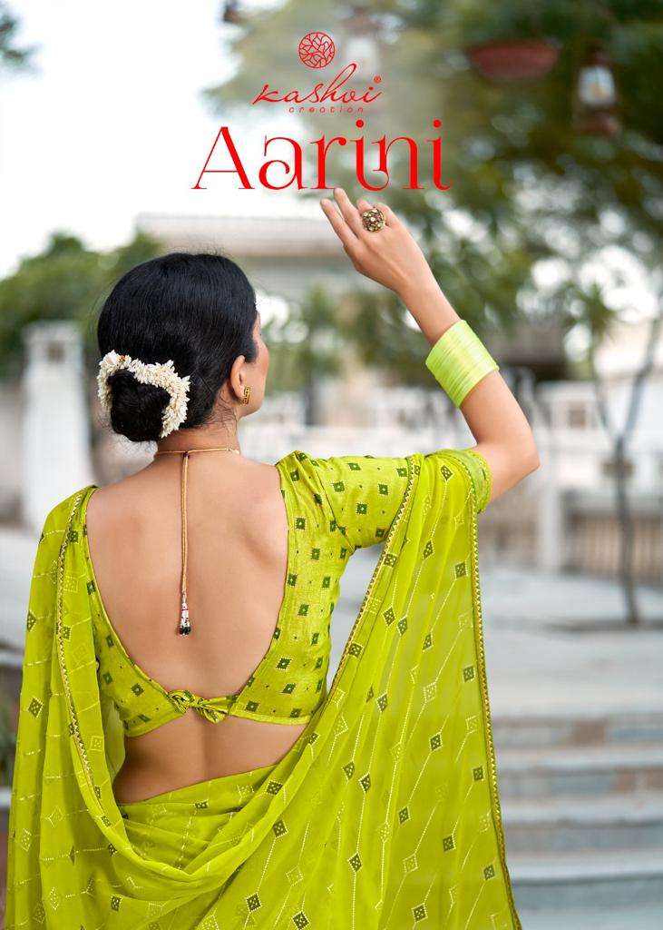 aarini by kashvi creation georgette foil printed designer sarees