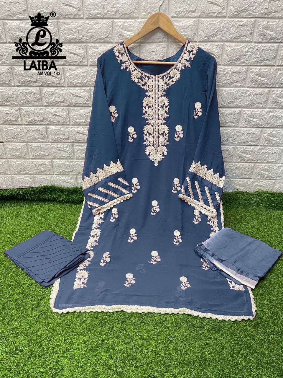 am vol 143 by laiba designer readymade pakistani embroidery fancy suits