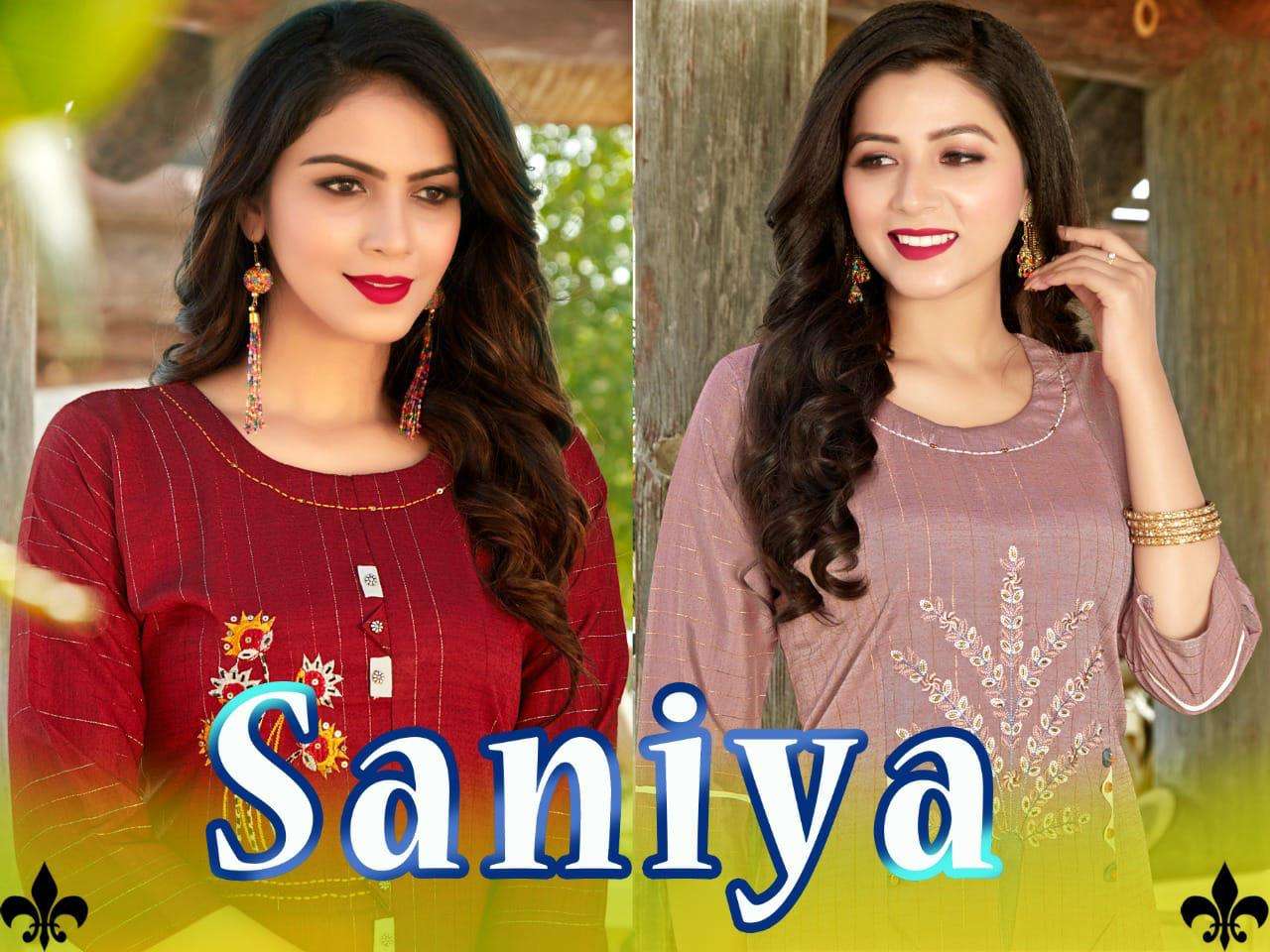  BEAUTY QUEEN SANIYA VOL.1 rayon silk lurex embroidery + Katha work KURTI CATALOG WHOLESALER BEST RATE