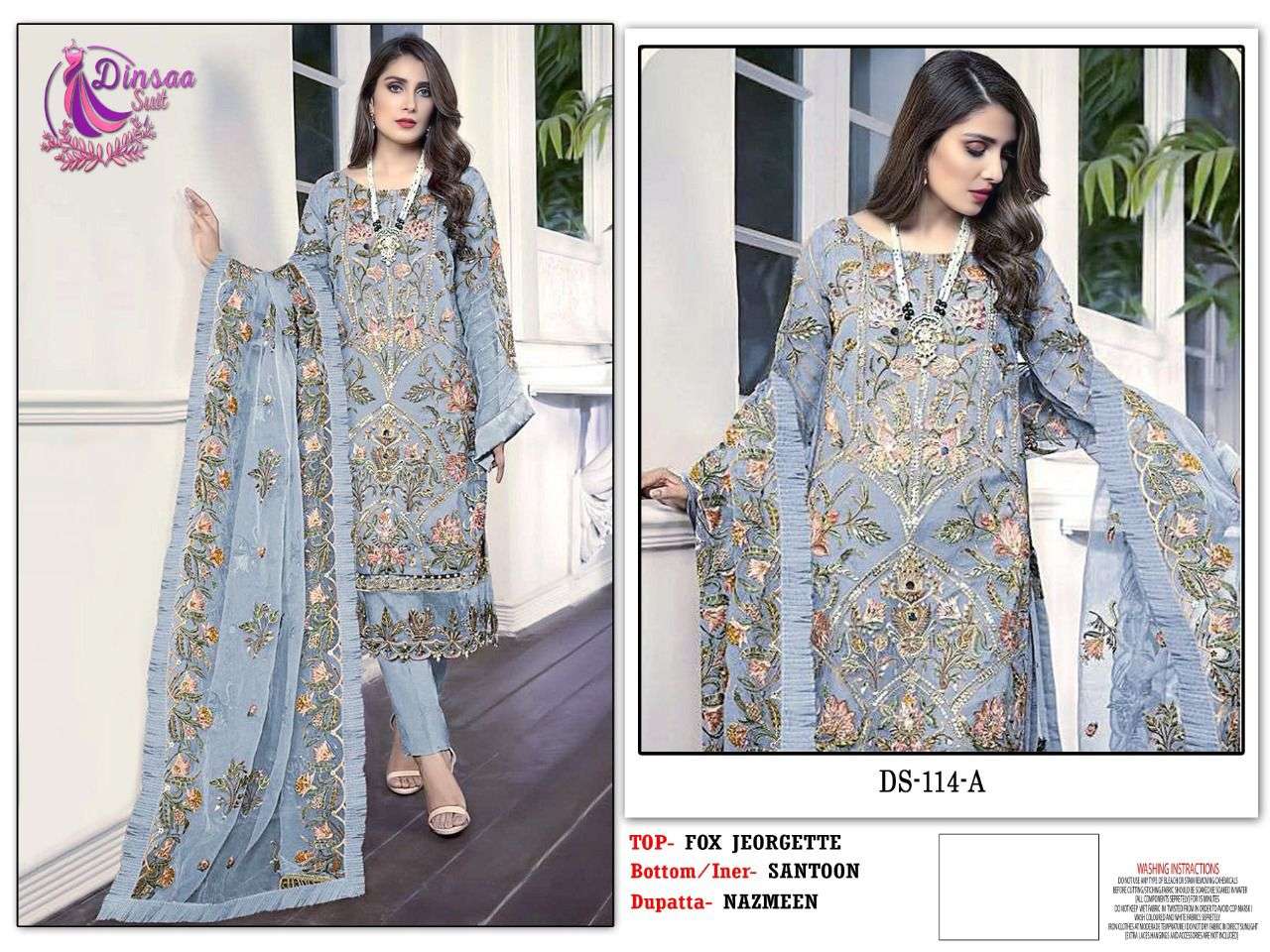 dinsaa suit d 114 georgette work pakistani dresses