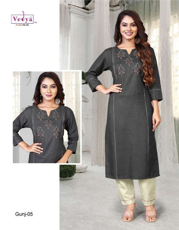 gunj by vedya slub embroidery casual kurtis