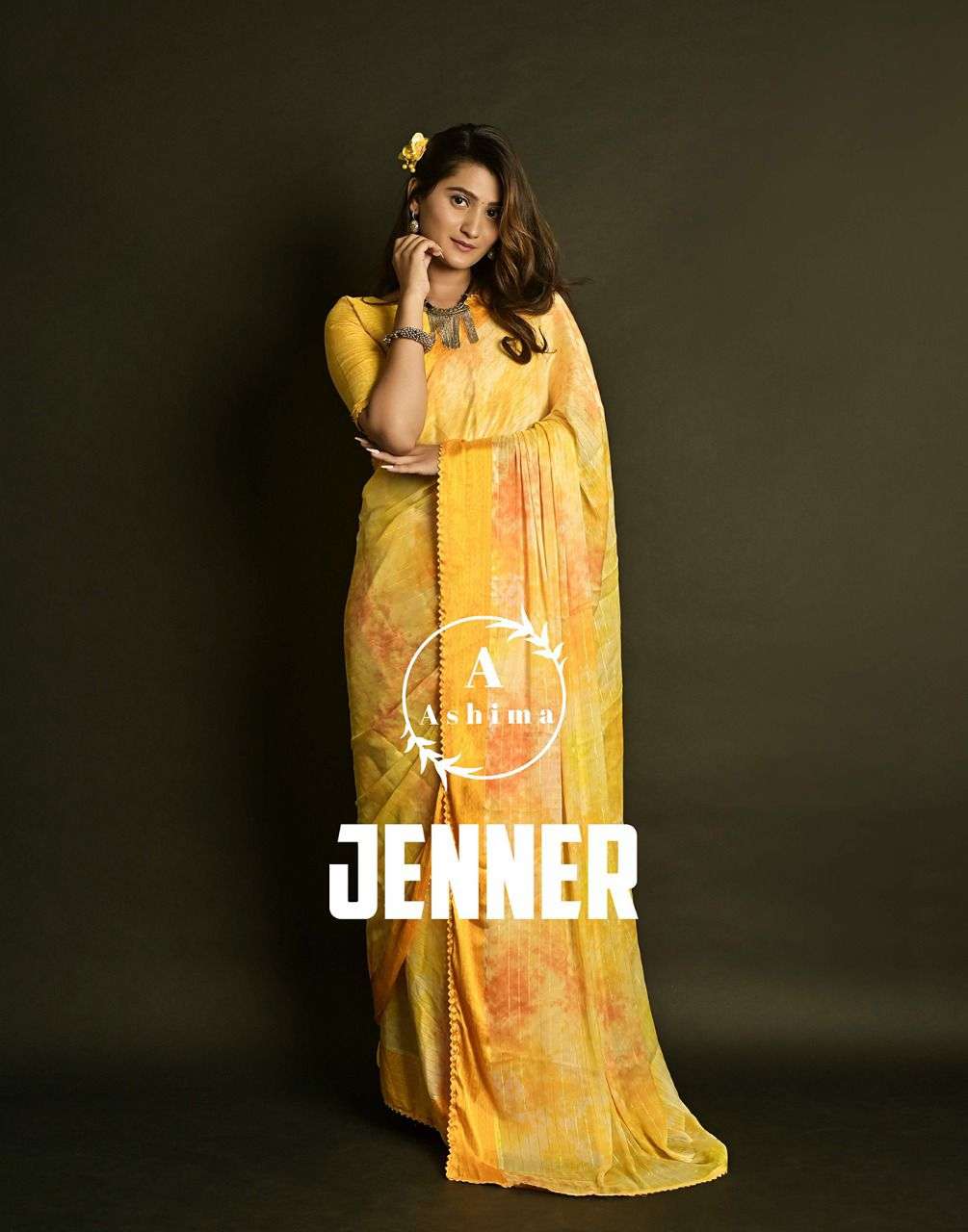 jenner by ashima printed satin patta fancy sarees