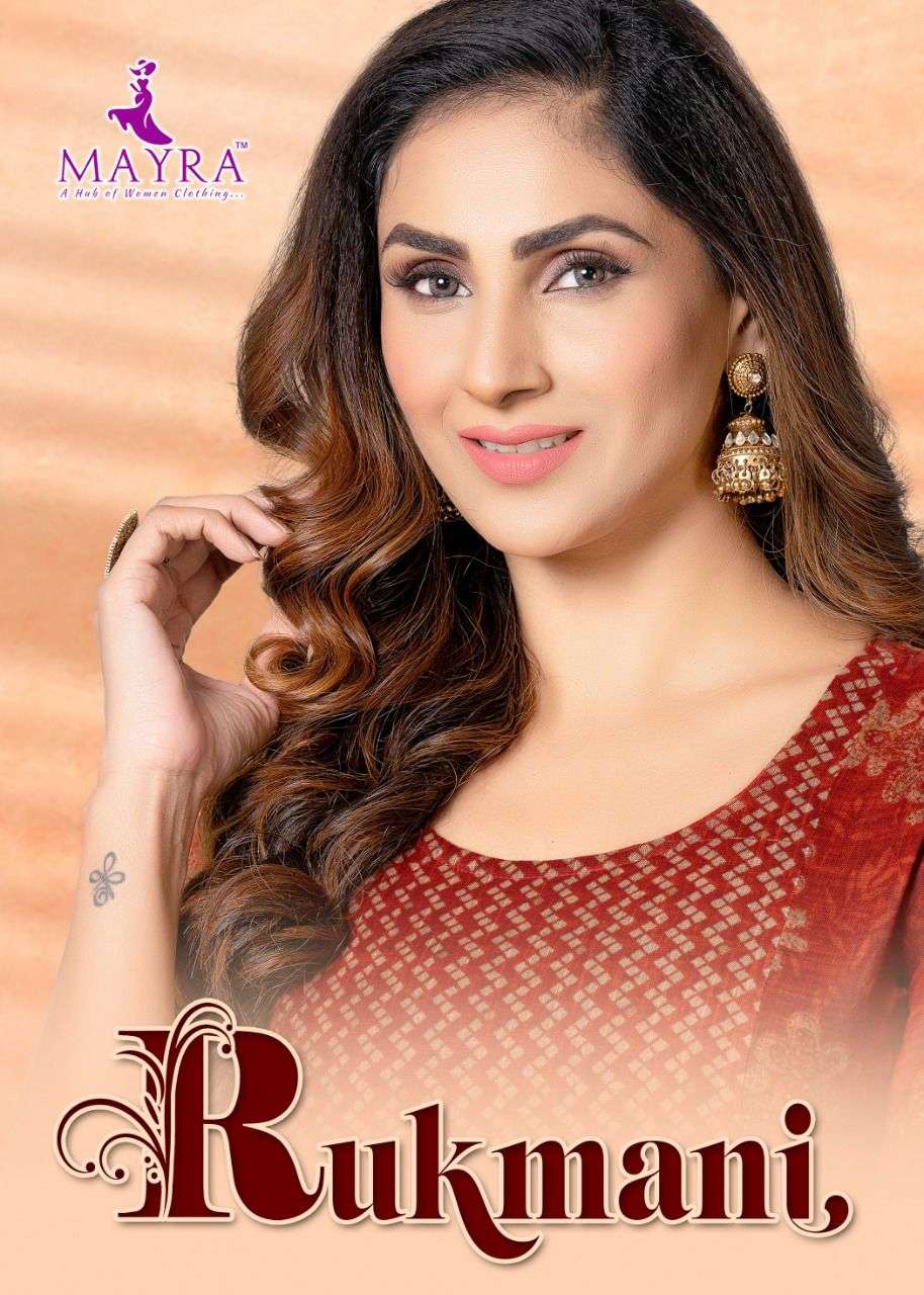 MAYRA RUKMANI Rayon capsul foil print With umbrella Stiching pattern with full mismatch Kali pattern KURTI CATALOG WHOLESALER BEST RATE