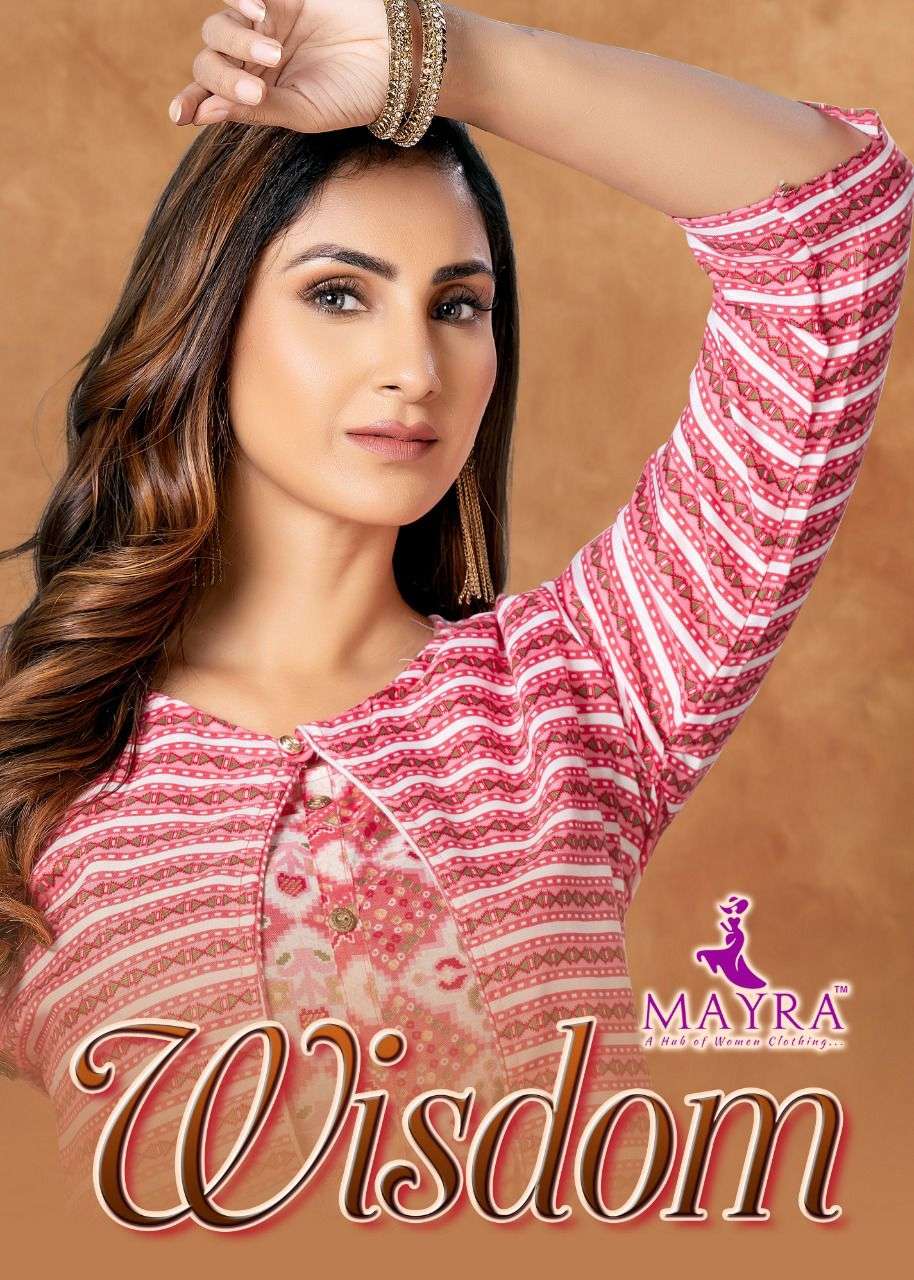 MAYRA WISDOM Rayon capsul foil print With separate capsul print Jacket KURTI CATALOG WHOLESALER BEST RATE