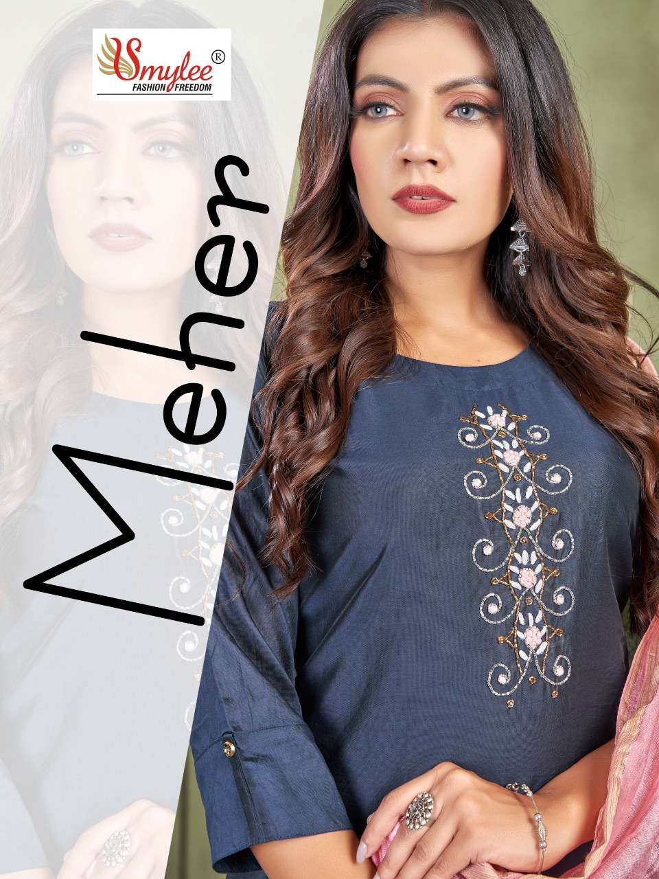 meher by rung silk handwork readymade 3 piece concept