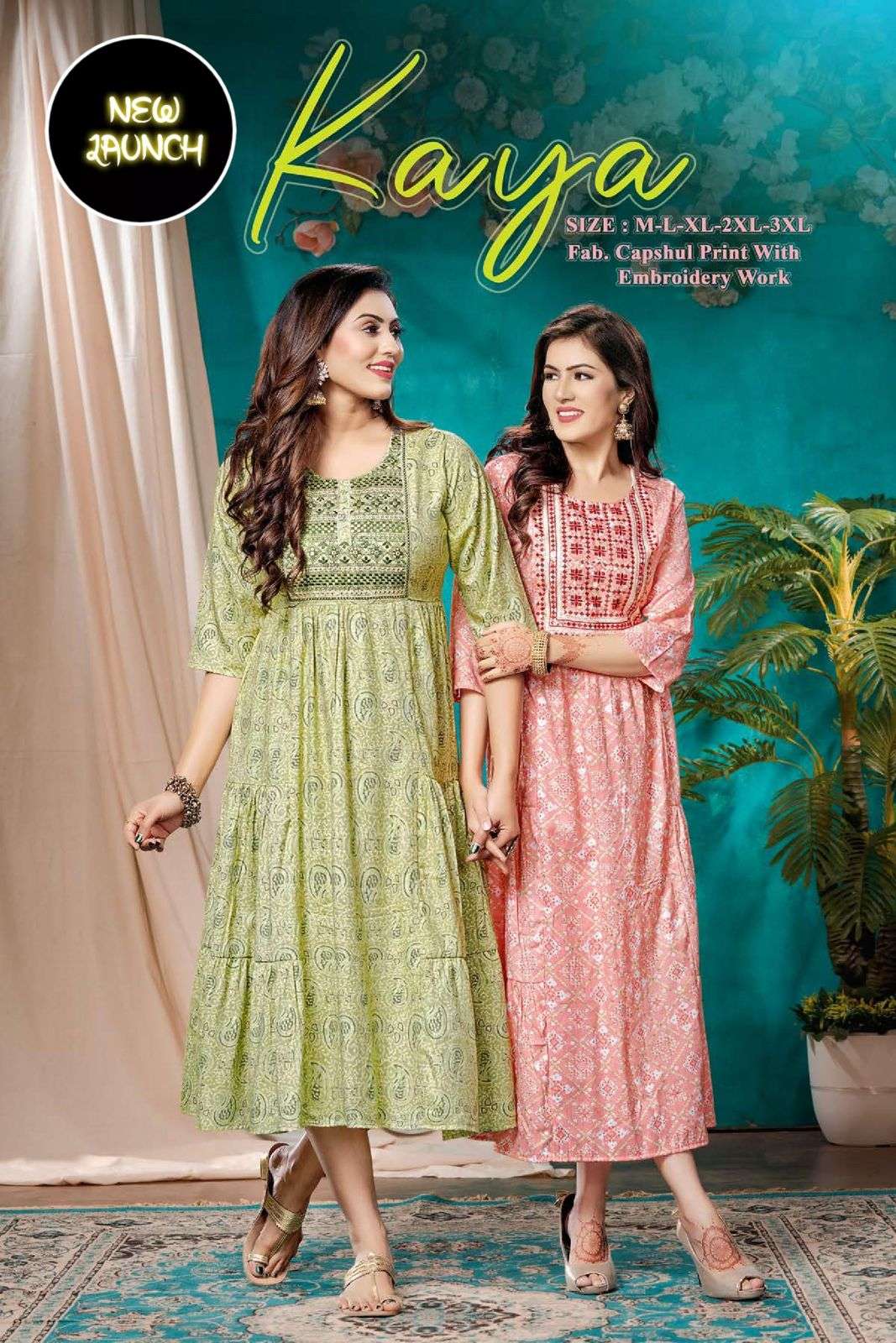 NEW RIYAA KAYA VOL.1 HEAVY CAPSULE PRINT WITH EMBROIDERY WORK KURTI CATALOG WHOLESALER BEST RATE