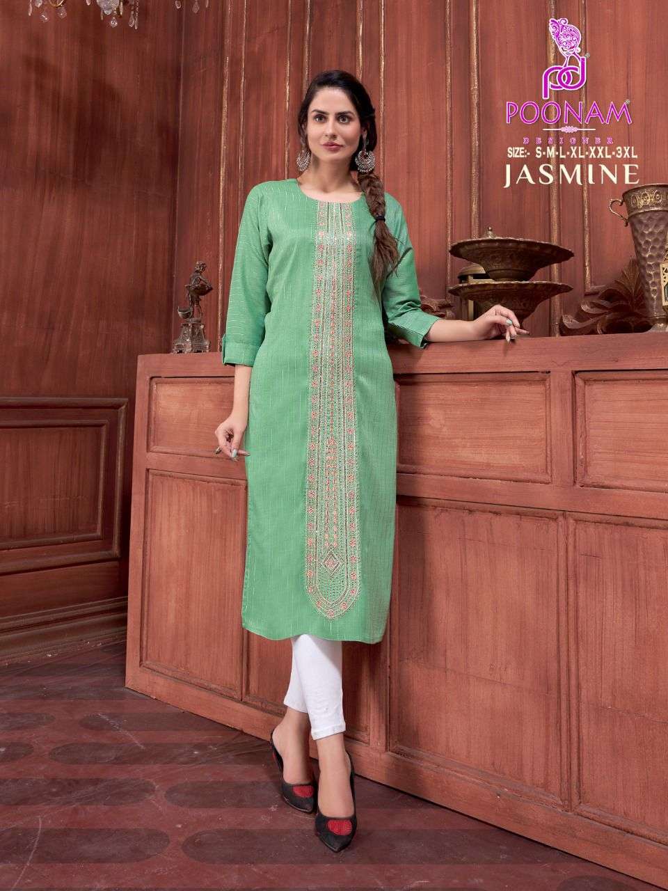 poonam jasmin simple embroidery readymade kurti best rate 