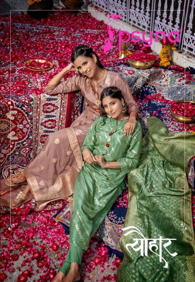 psyna present tyohar pure dola silk traditional readymade 3 piece collection