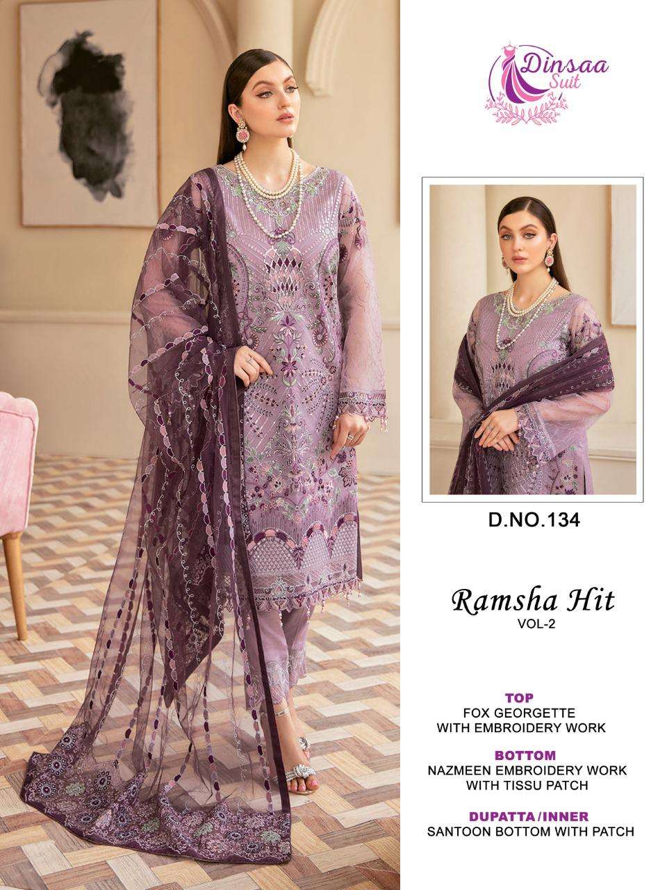 ramsha hit vol 2 by dinsaa georgette pakistani fancy suits