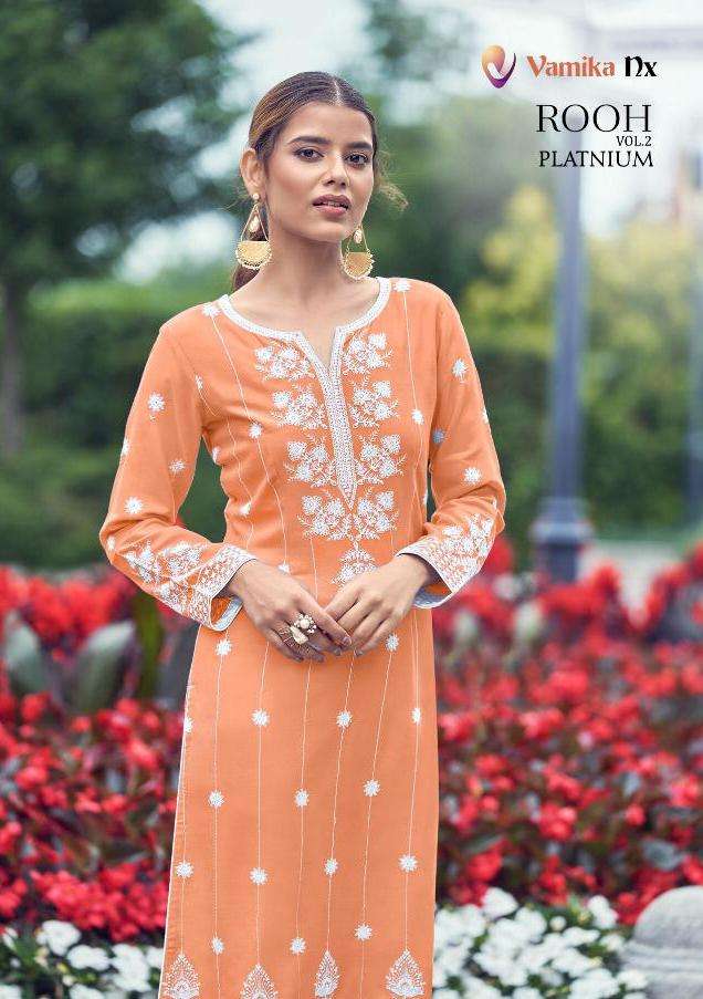 rooh vol 2 platinum by vamika nx rayon viscose kurti with pant collection