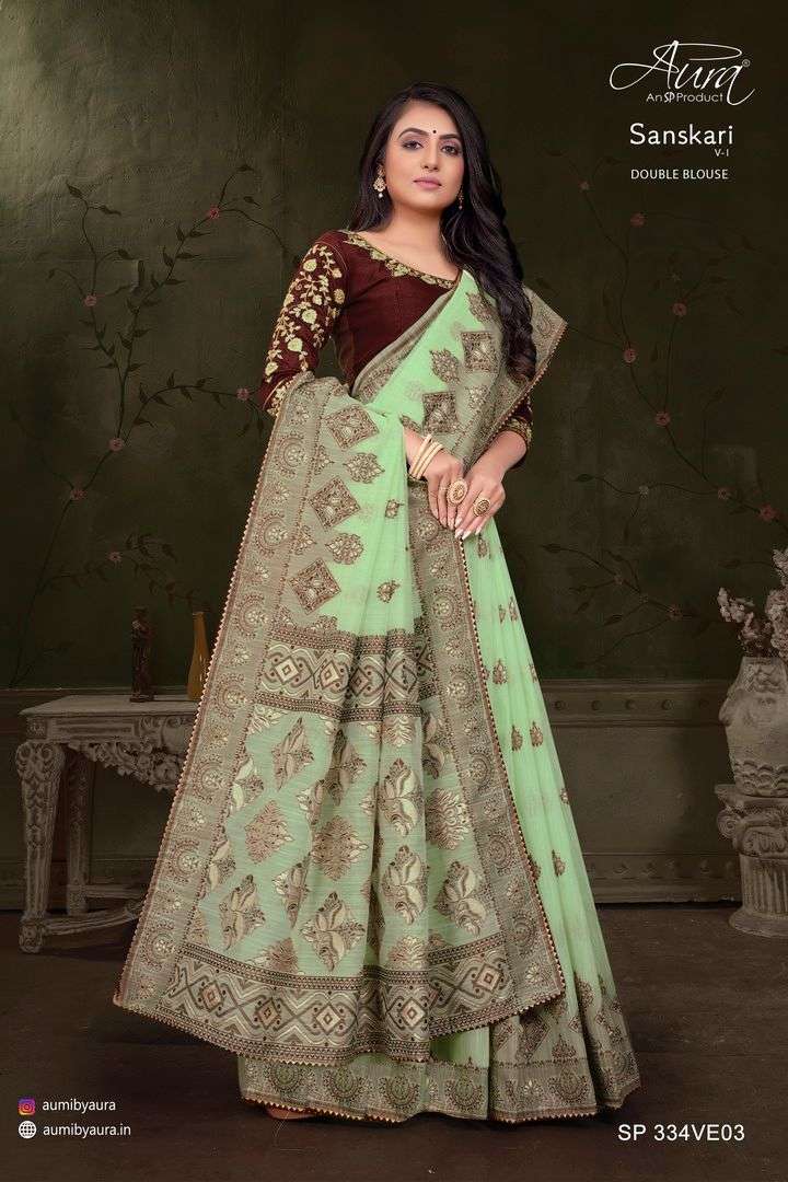 sanskari vol 1 by aura designer party wear saree with double blouse