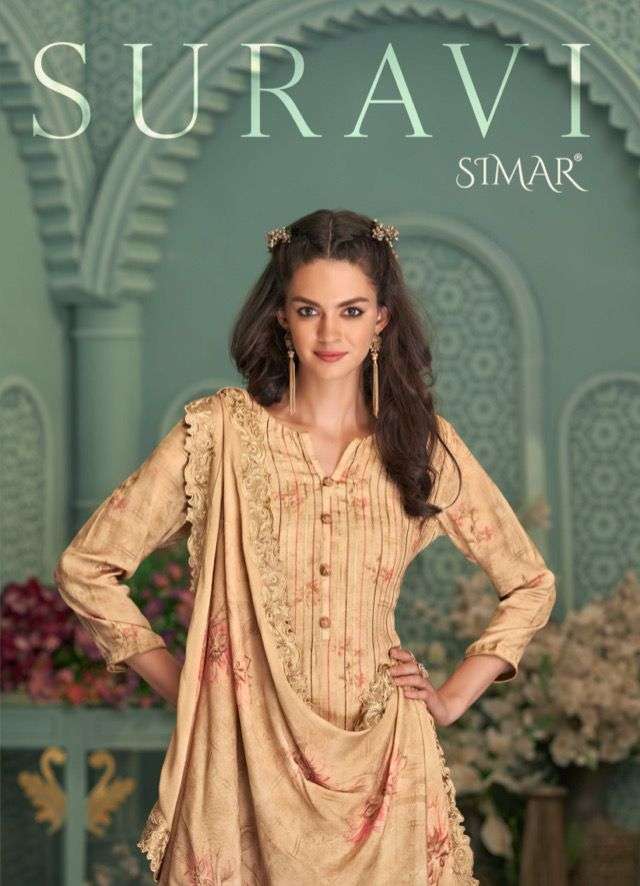 suravi by glossy viscose muslin designer fancy suits