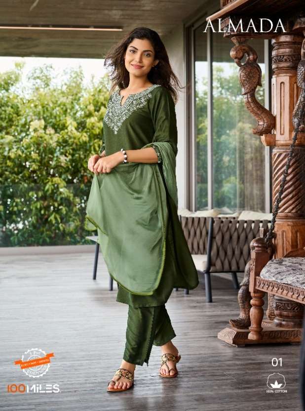 100 miles almada readymade kurti with pant & dupatta