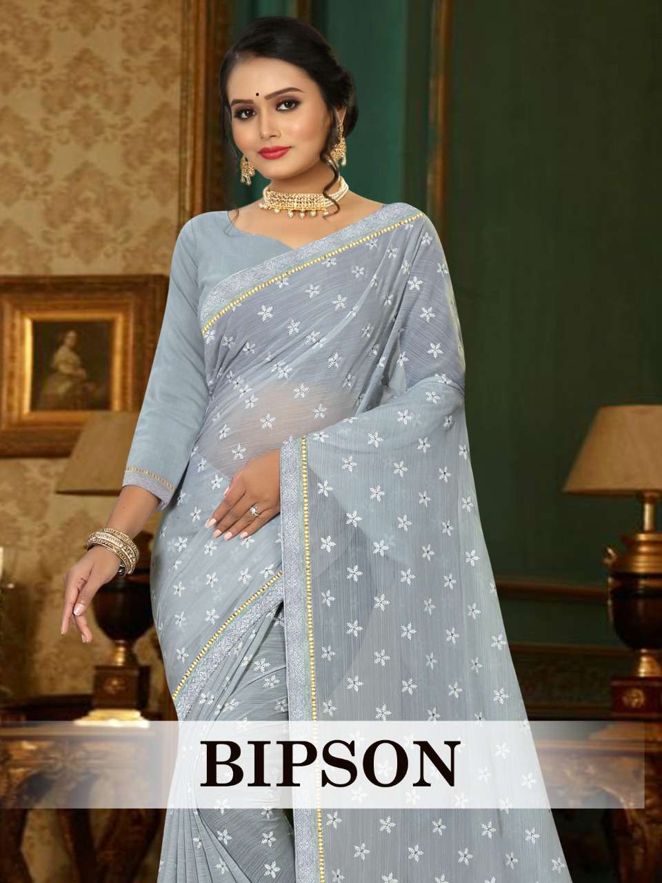 Bipson by ronisha fashion foil print butti designer saree collecton 