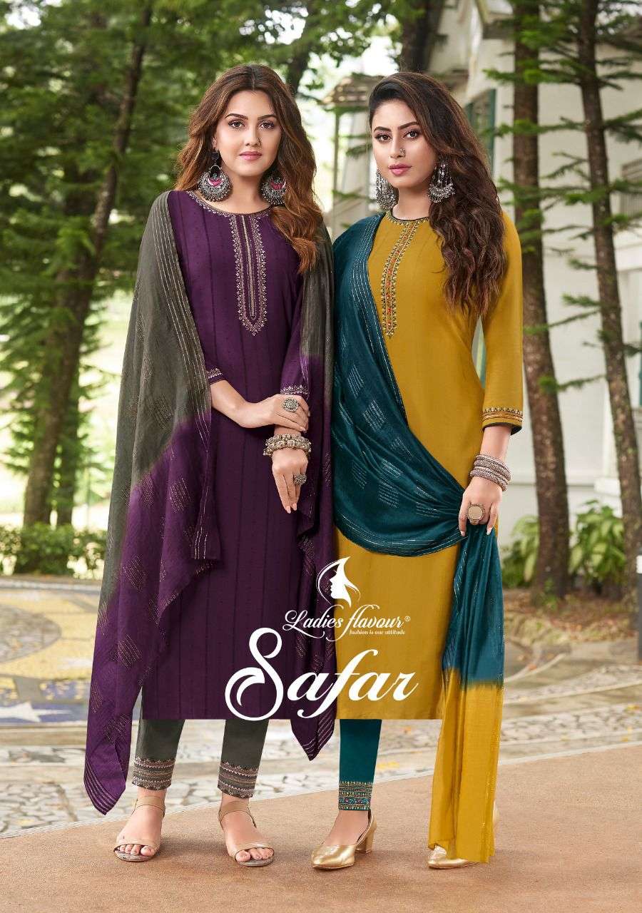 ladies flavour safar readymade beautiful top bottom dupatta set 