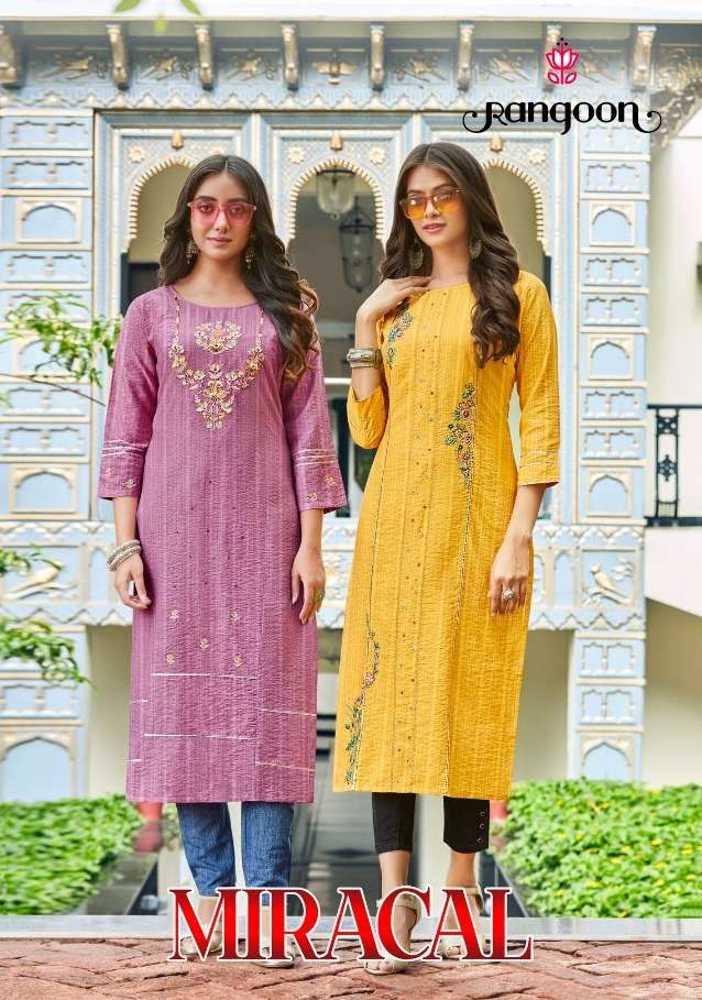 miracal by rangoon nylone viscose khatli handwork fancy kurtis