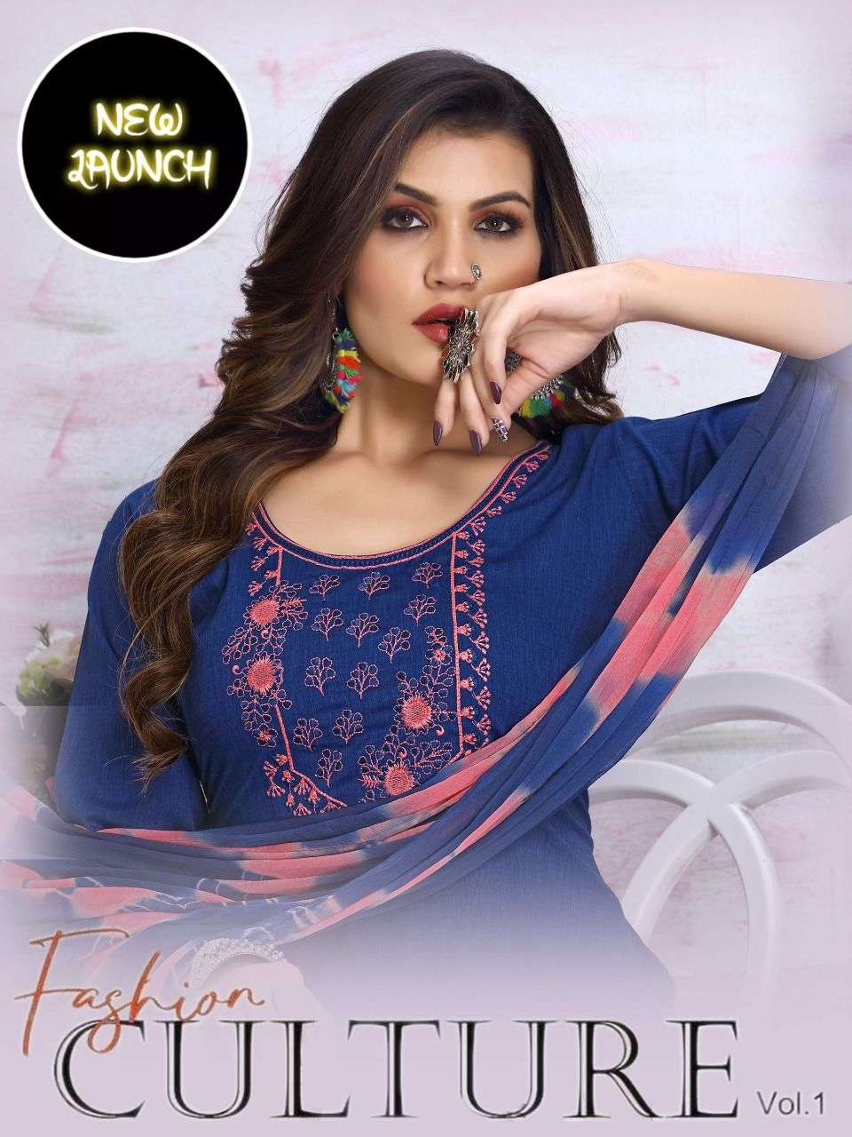 NEW CULTURE VOL.1 FANCYRAYON TOP WITH  EMBROIDERY WORK READYMADE SUIT CATALOG WHOLESALER BEST RATE