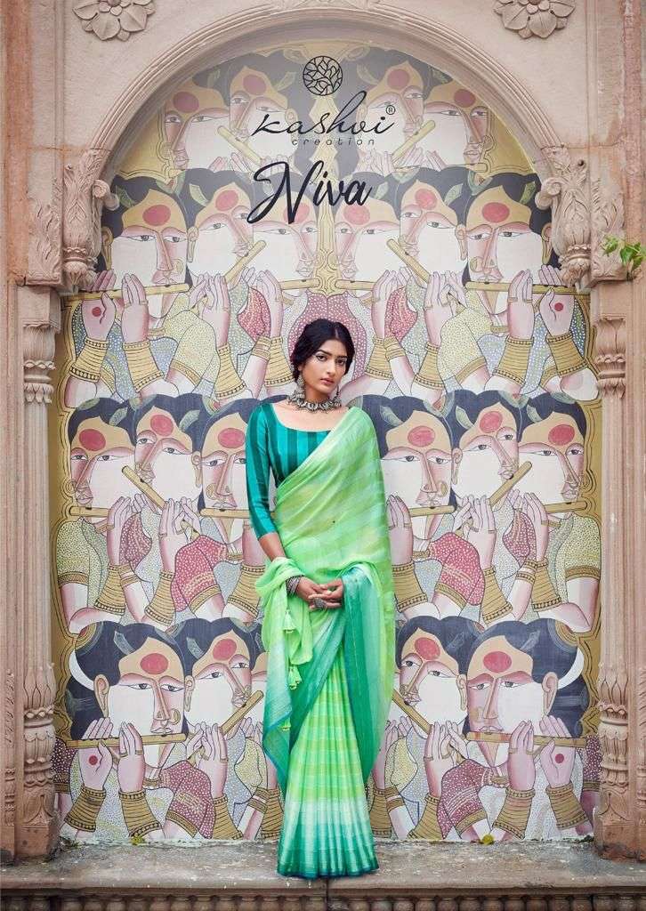 niva by kashvi flora zari shaded printed saree