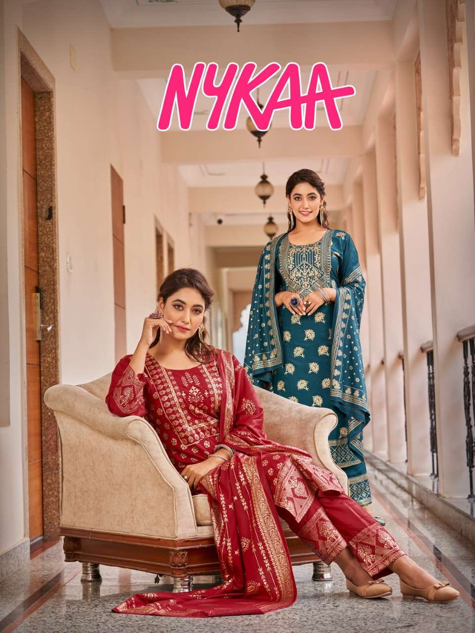 nykaa 3 piece radymade rayon top with pent and dupatta set 