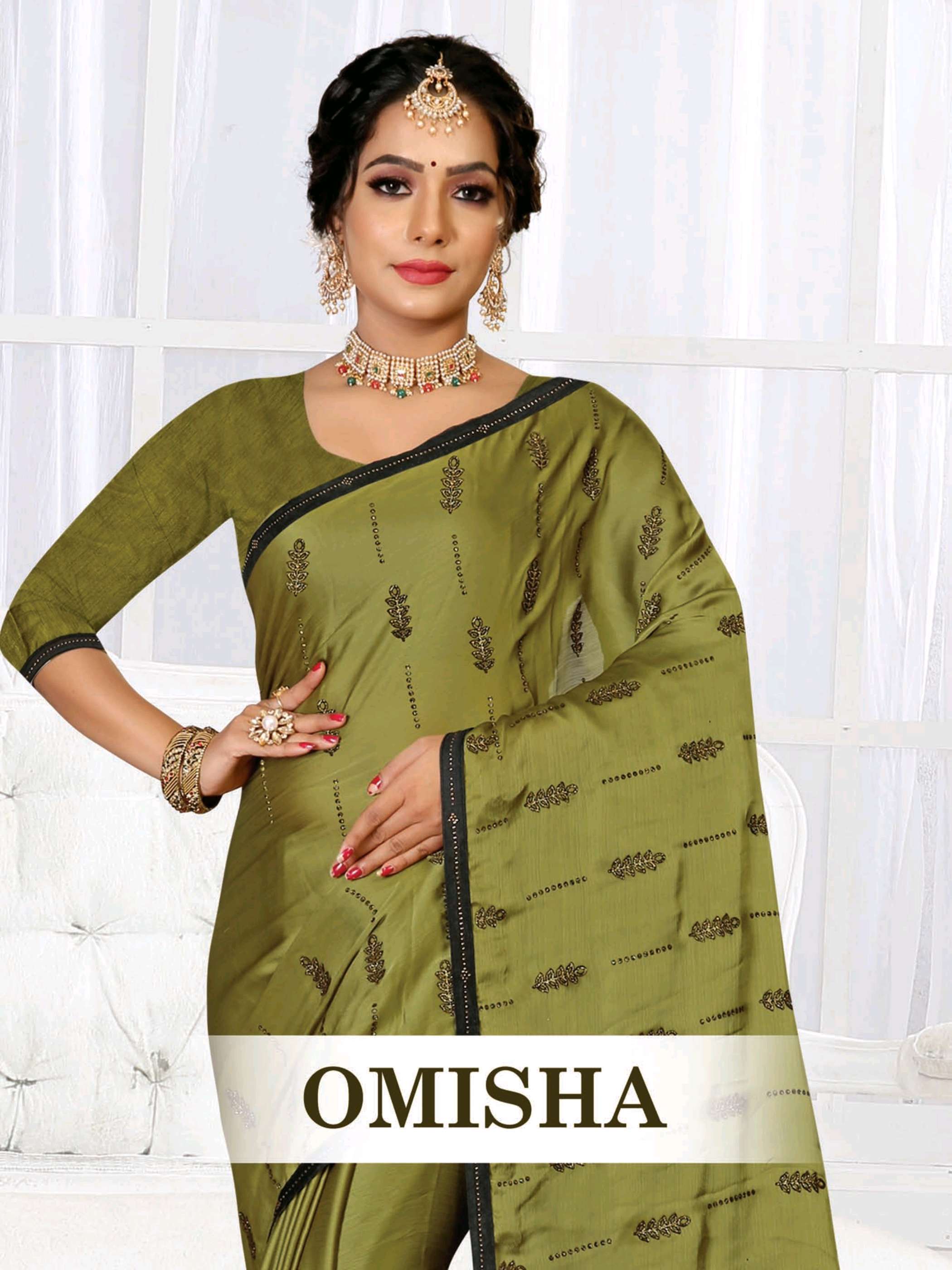 omisha by ronisha fashion foil printed work fancy saree