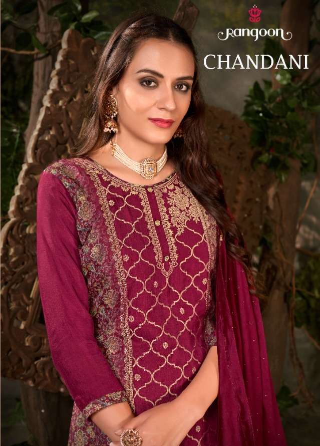 rangoon chandani dola jacquard heavy party wear dresses wholesale 