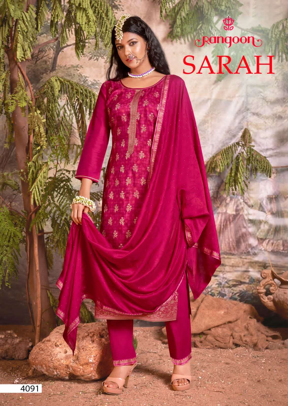 rangoon sarah readymade party wear top bottom dupatta set 