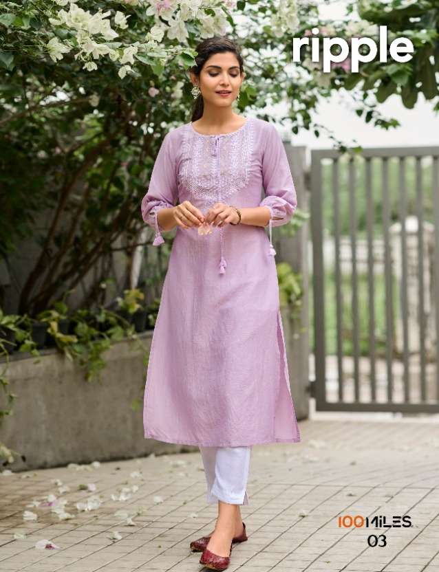 ripple by 100 miles  blended fancy fabric kurti with chikankari self work