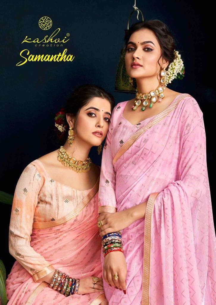 samantha by kashvi fancy foil printed sarees