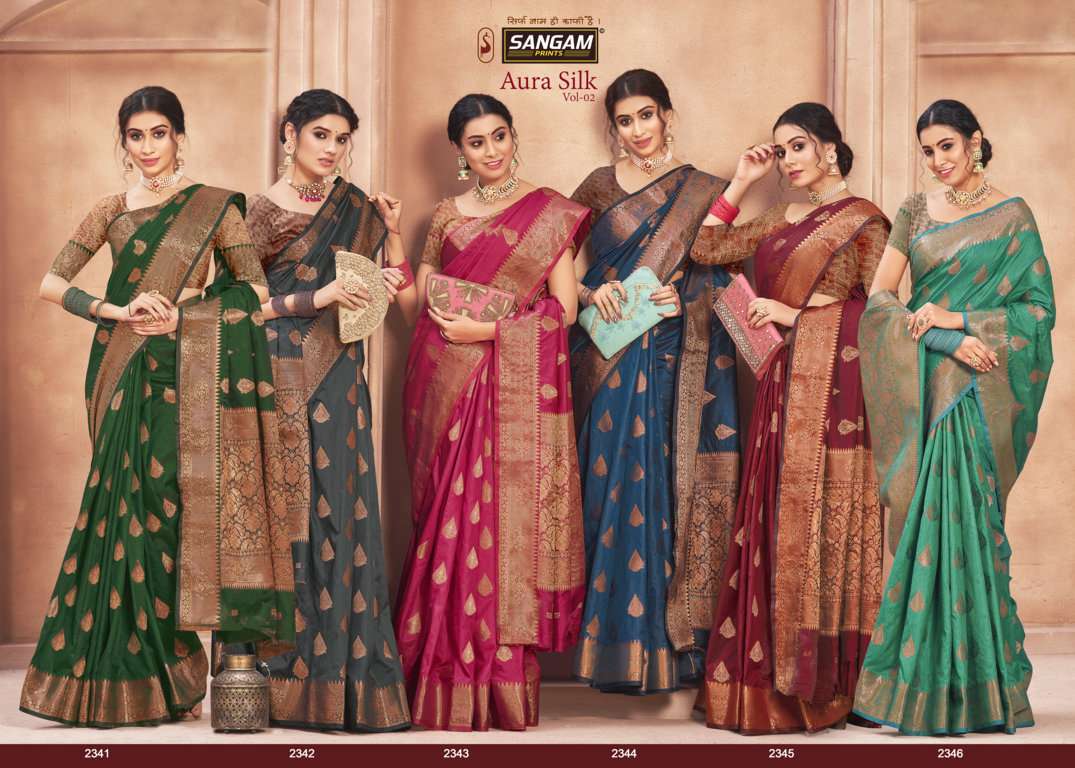 sangam prints aura silk  vol 2 woven cotton silk saris wholesaler
