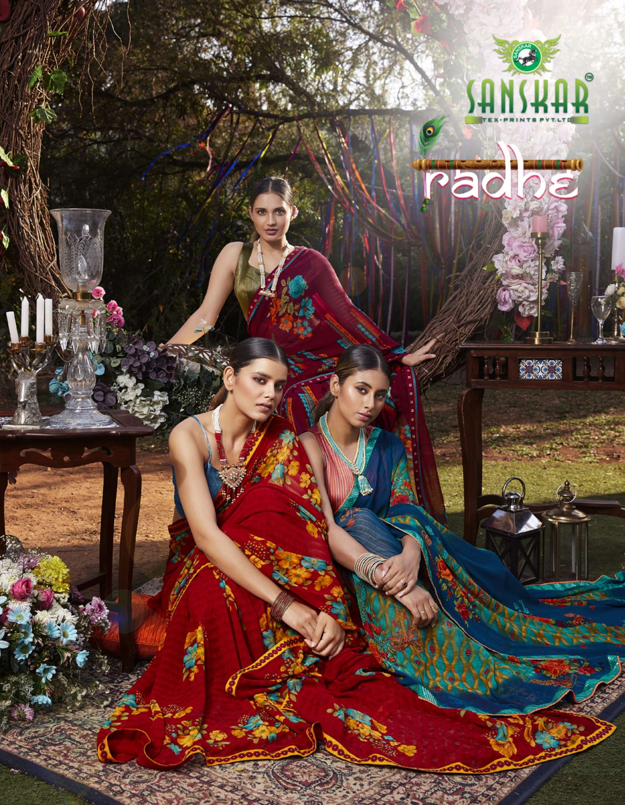 sanskar tex radhe georgette print saree wholesale at kc surat 