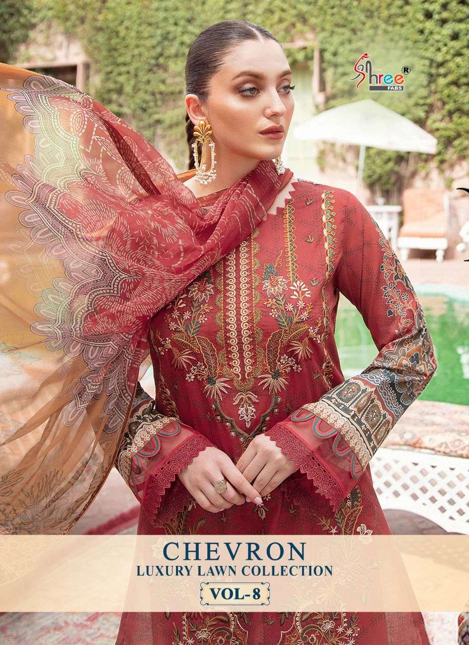 shree fabs chevron luxury lawn collection vol 8 pakistani dresses 