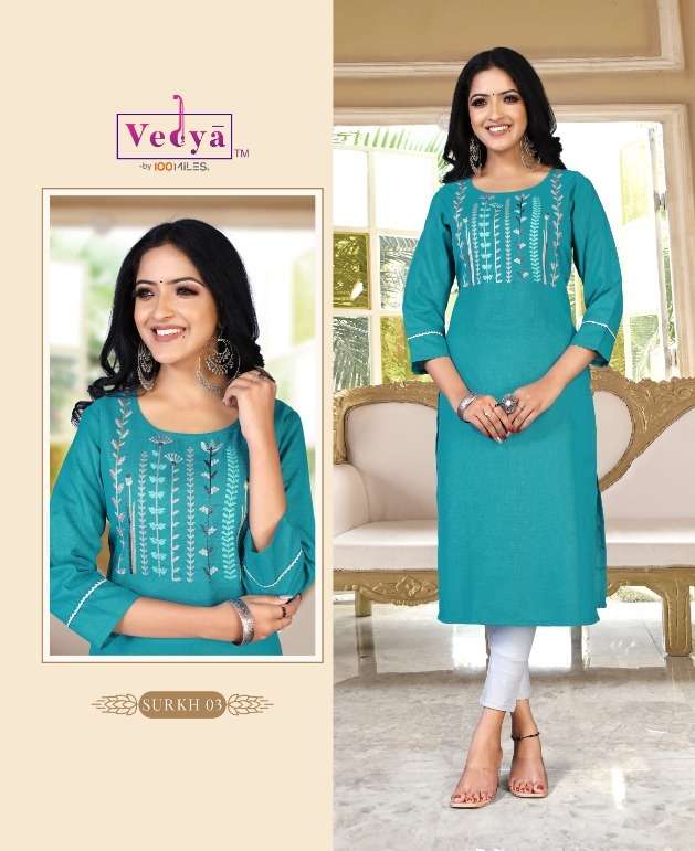 surkh by vedya slub embroidery fancy kurtis