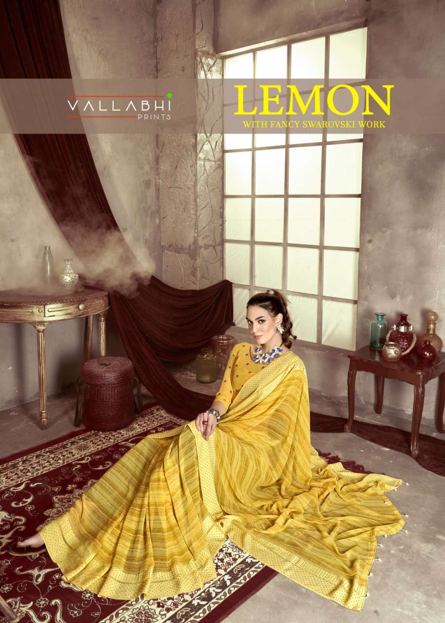 vallabhi lemon georgette printed designer saree