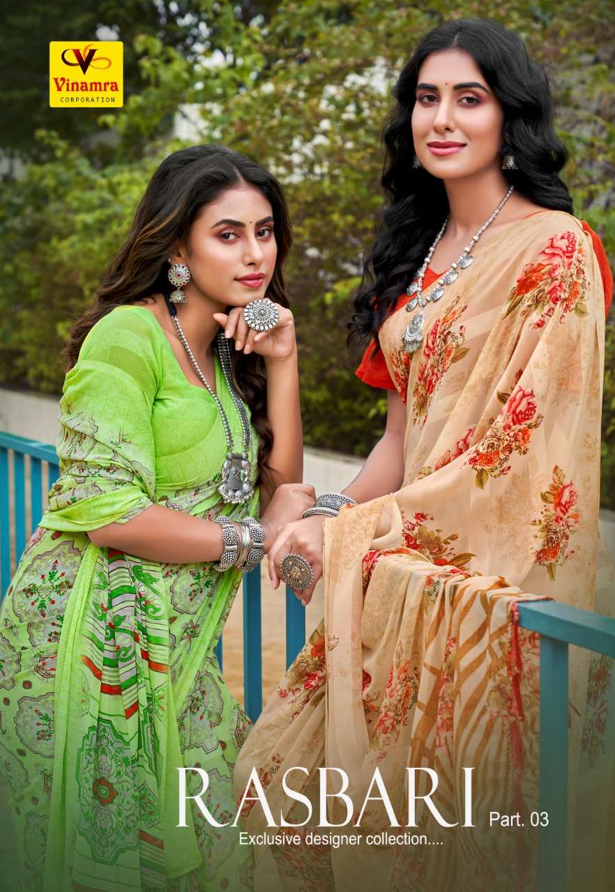 vinamra rasbasi vol 3 synthetic prints sarees wholesale 