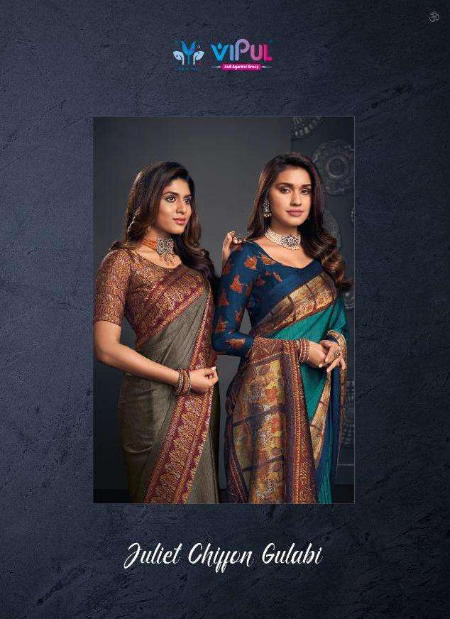 vipul juliet chiffon gulabi printed ethnic wear saree at kc