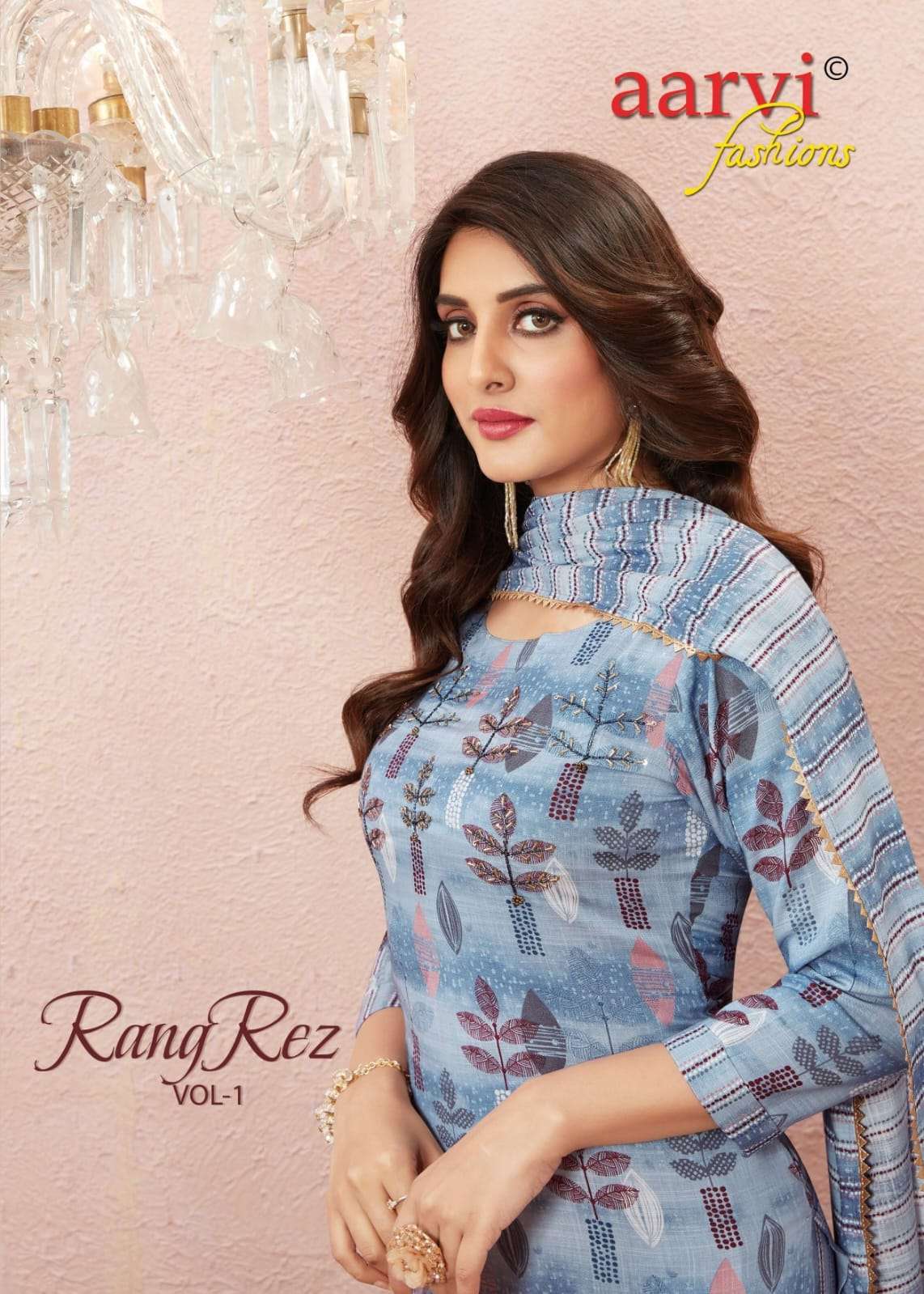 aarvi fashion rangrez vol 1 kurti with pant & dupatta hand work collection 