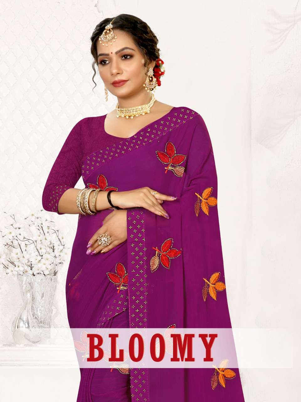 Bloomy by ranjna saree thread work beautifull saree collecton 