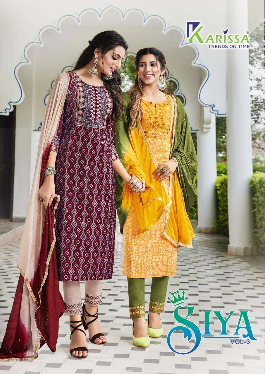 karissa siya vol 3 modal silk designer readymade kurti with bottom & dupatta set