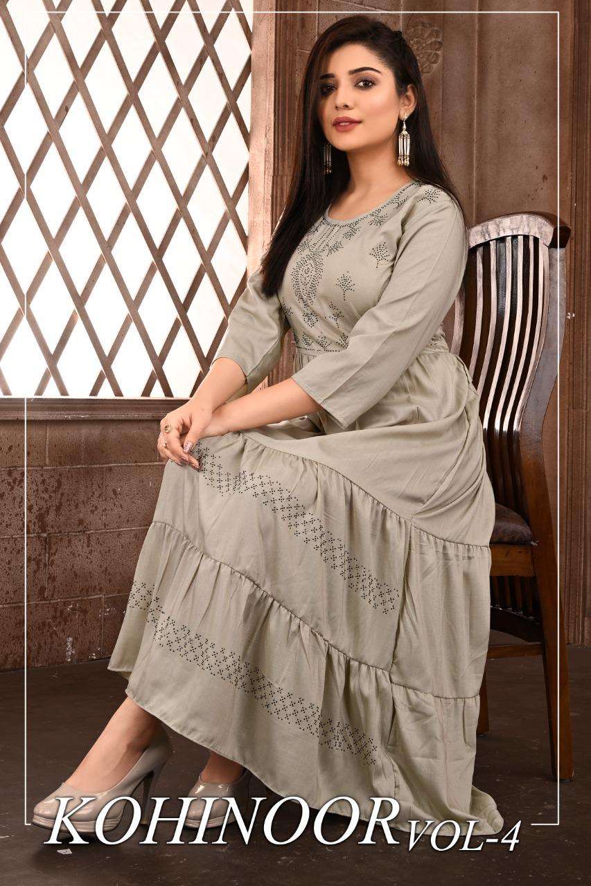 New Riyaa Kohinoor Vol.4 Heavy Chinon Silk Ghaghri Style With Siroski Work KURTI CATALOG WHOLESALER BEST RATE